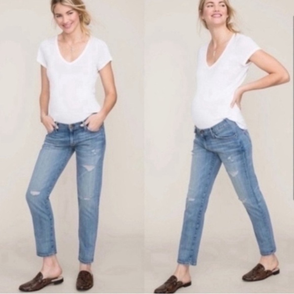 Hatch current/elliot maternity boyfriend destroyed jeans 26 distressed